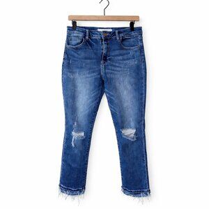 Hidden Jeans Size 28 High Rise Cropped Straight Distressed Raw Hem Medium Wash